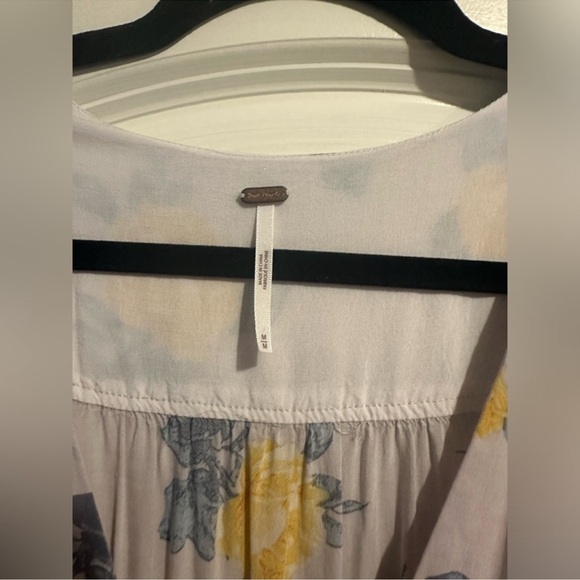 Free People—Love of My Life Dress, Floral Yellow Gray, Sleeves, Plunge, Midi—M - Picture 4 of 6